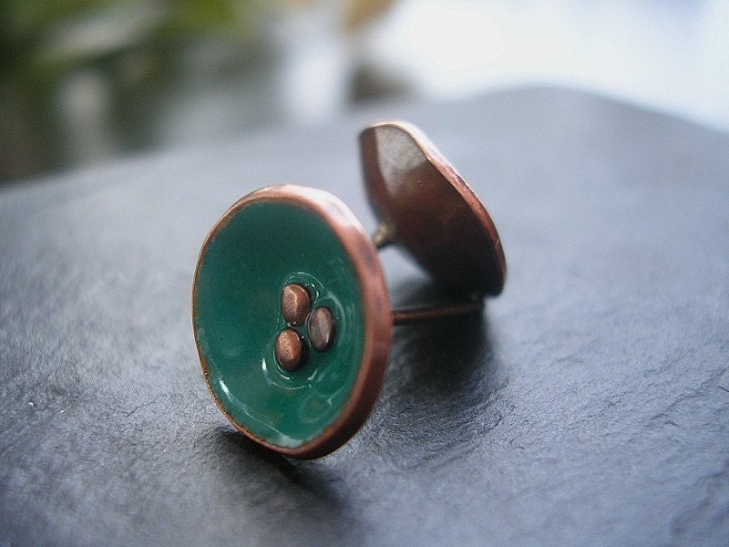 Poppy Stud Earrings Spruce Enamel Earrings Teal Earrings MADE TO ORDER