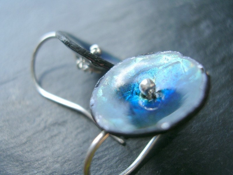 Enamel Jewelry Innocent Blue Poppy Enamel Earrings Blue Earrings MADE TO ORDER