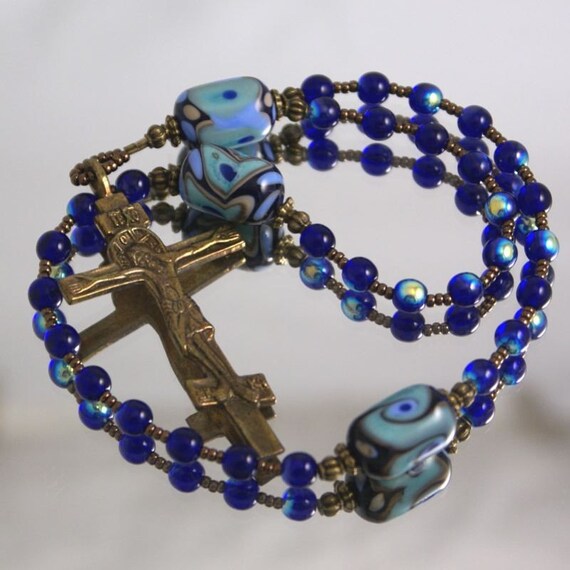 Jesus Prayer Beads Handmade Lampwork Glass Brass by prayerbedes