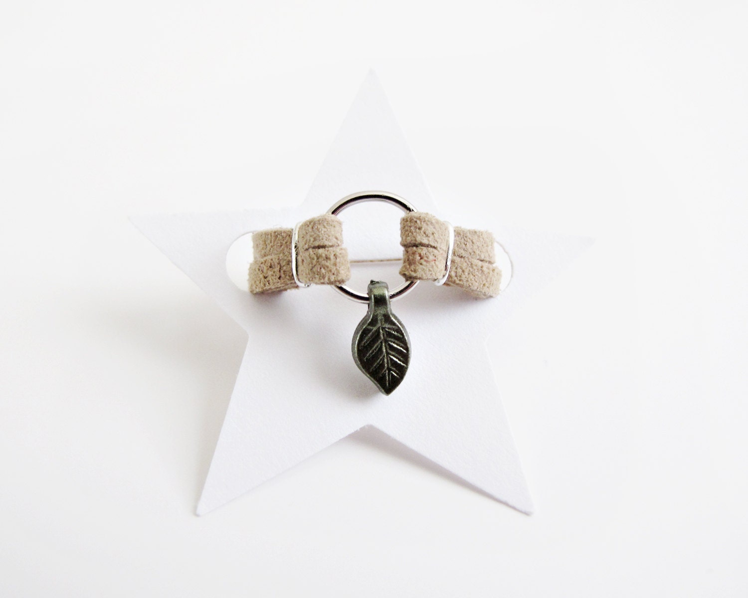 Leather Ring with Leaf Charm - Choose Your Color