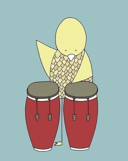 Children's Nursery Wall Art Print (Bird Playing Conga Drums)