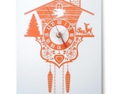 Wall Clock - Cuckoo Clock - Orange - Wood Panel