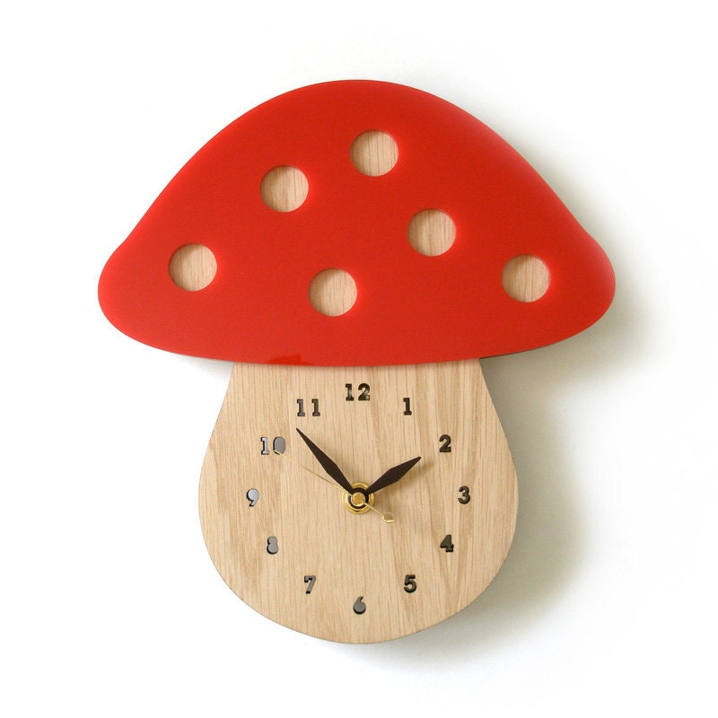 Modern Mushroom Wall Clock - Red