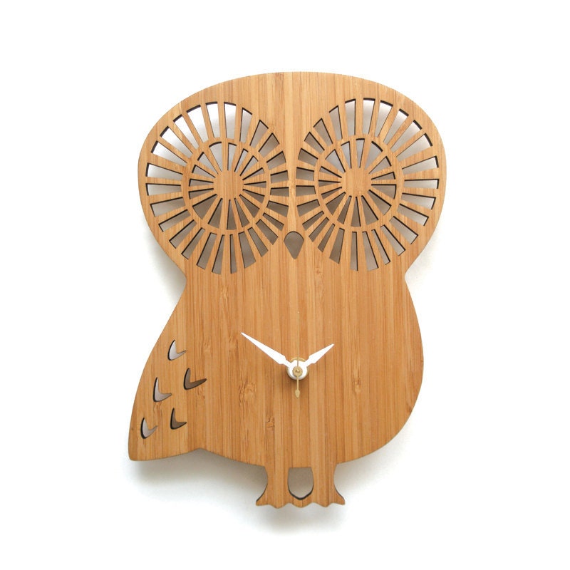 Modern Owl Wall Clock - Bamboo