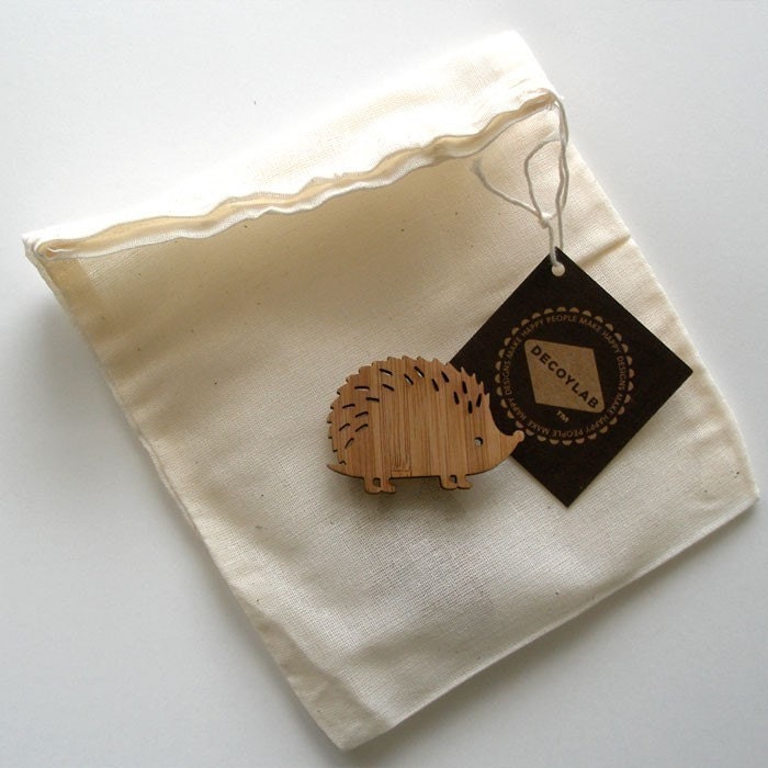 Hedgehog Bamboo Brooch