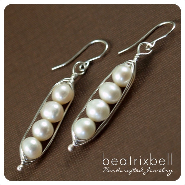 sterling silver pea pod earrings with four peas