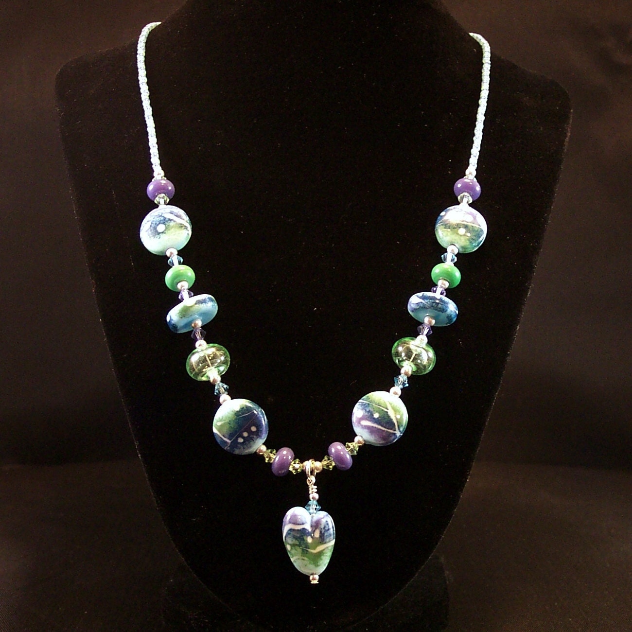 Lampwork Glass Necklace & Earrings: Pastels