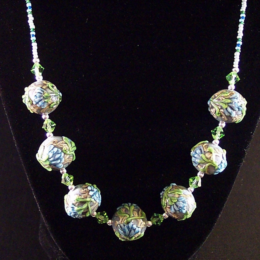 Lampwork Glass Necklace & Earrings Set: Stone in Bloom