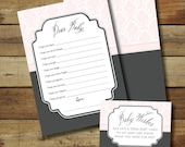 Printable baby shower game, Instant download, Wishes for Baby, pink damask, paris theme