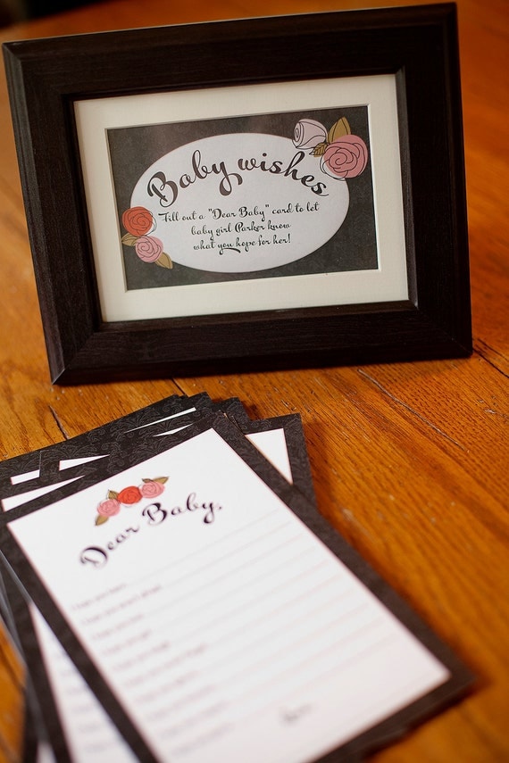 Printable baby shower game, instant download, Wishes for Baby, pink & gray chevron