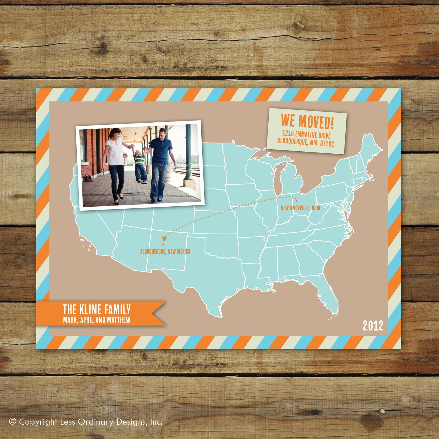 Map photo moving announcement, customized with your location