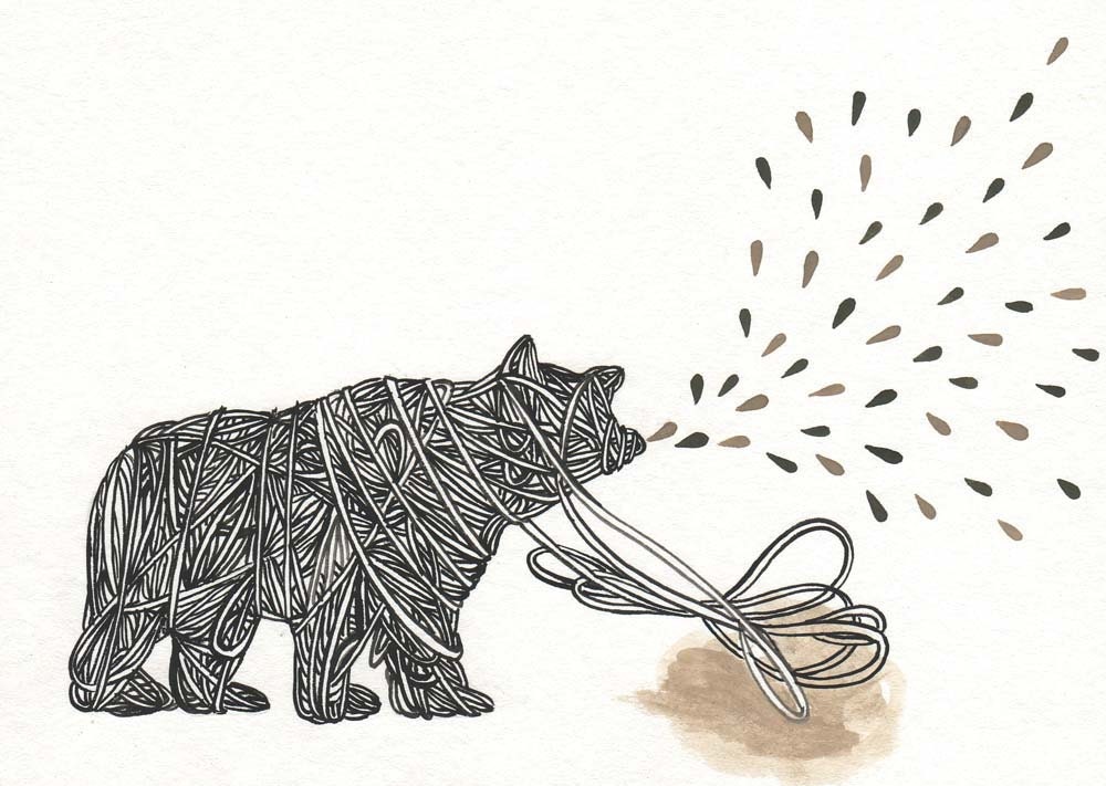 bear illustration, woodland, original painting illustration drawing paper-the bear told a story