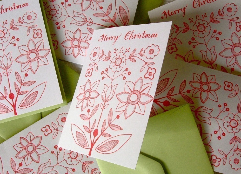 Letterpress Holiday Cards. Set of 6. Merry Christmas