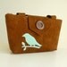 Wayfarer Purse - Bird Bag - Handmade Applique - Chestnut Brown Faux Suede - Vegan