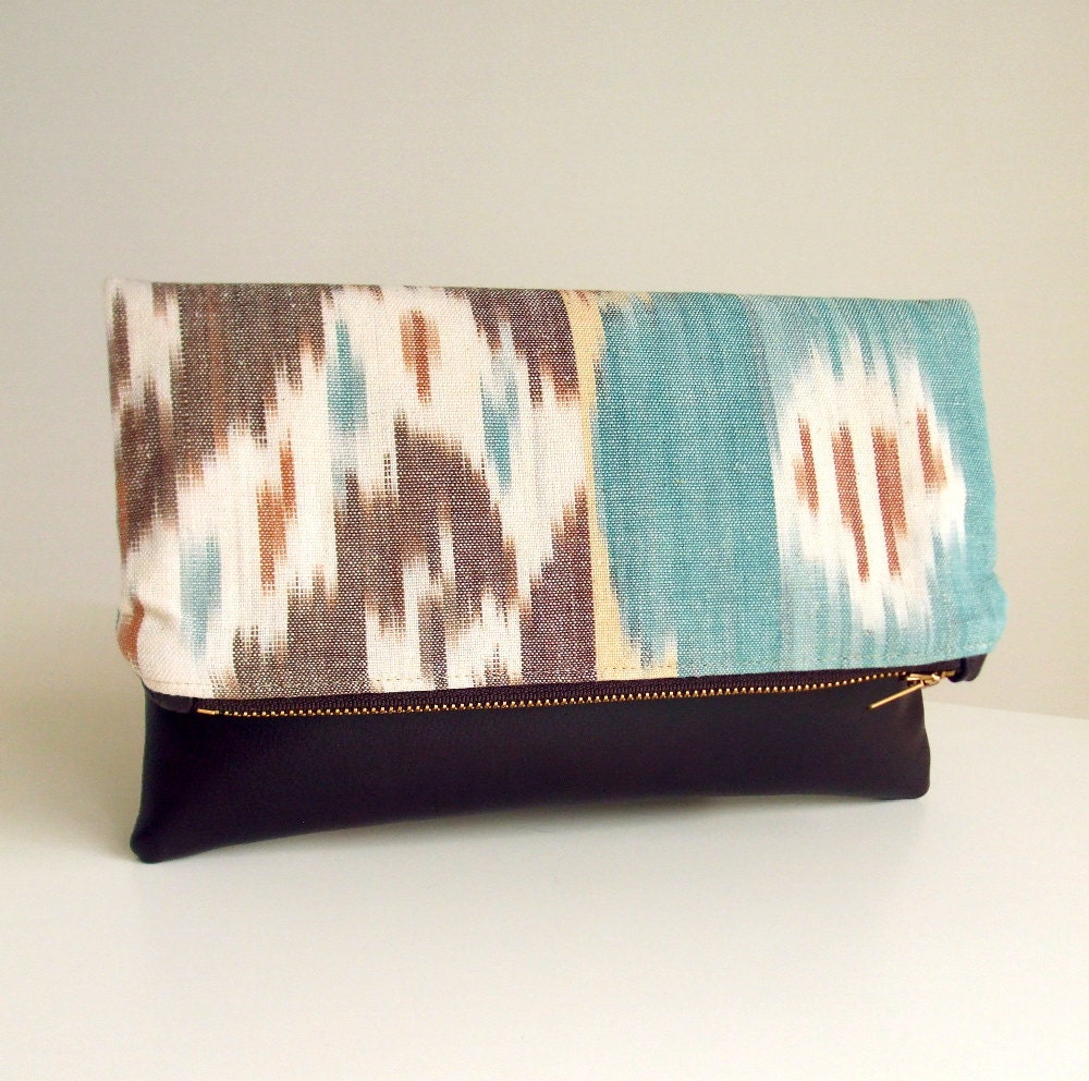 Foldover Clutch - Handwoven Ikat - Zippered Bag - Envelope Clutch