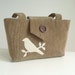 Corduroy Wayfarer Purse - Bird Applique - Khaki - Vegan Bag