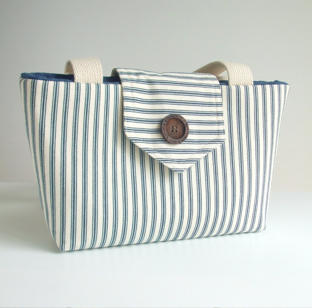 ON SALE Ticking Stripe Wayfarer Purse - Nautical