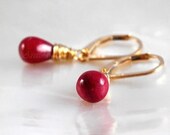 Red earrings Ruby earrings 14K gold filled Ruby jewelry - valentines day gift winter wedding burgundy red vampire fashion ohtteam - Eliza
