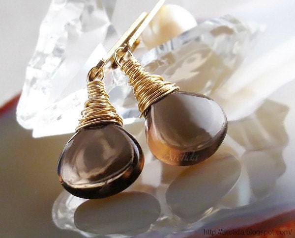 Brown earrings Smoky Quartz earrings Smoky Topaz jewelry 14K gold filled - autumn wedding harvest golden bronze chocolate brown oht - Laura