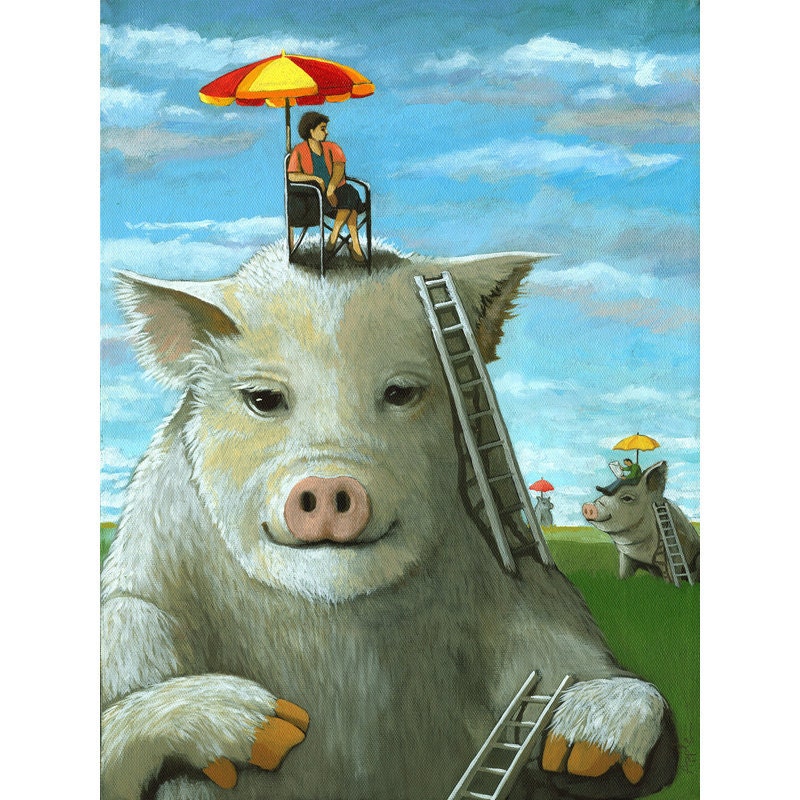 High on the Hog animal Fantasy Surreal print from original oil painting