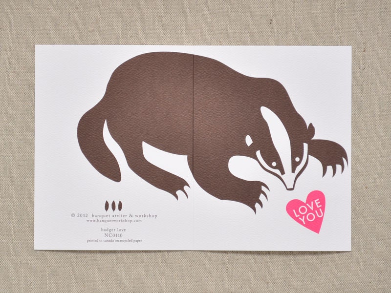 Badger with Love You message - Pink and brownValentines card