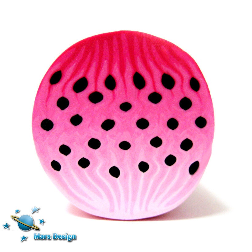 Polymer clay cane dotted pink black PETAL cane -by Mars