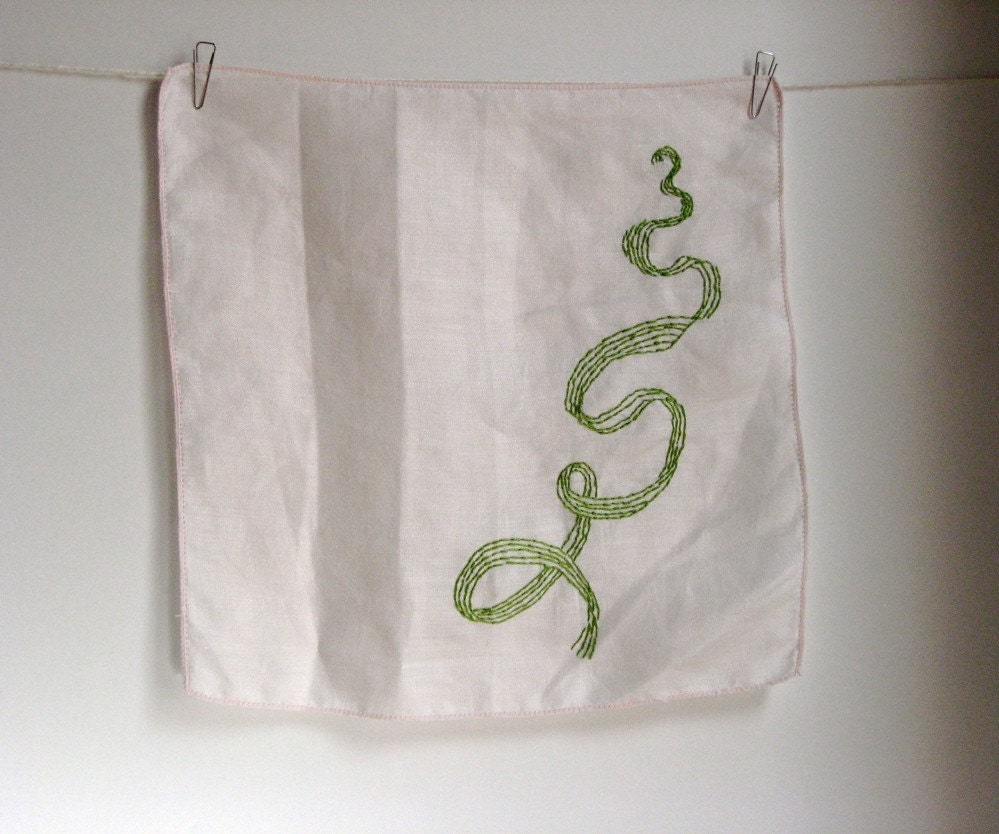embroidery hand embroidered vintage linen hankie upcycled go with the flow