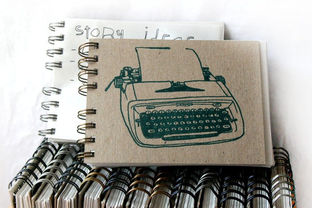 Screen-Printed Typewriter in Turquoise - Wire-Bound Recycled Notebook