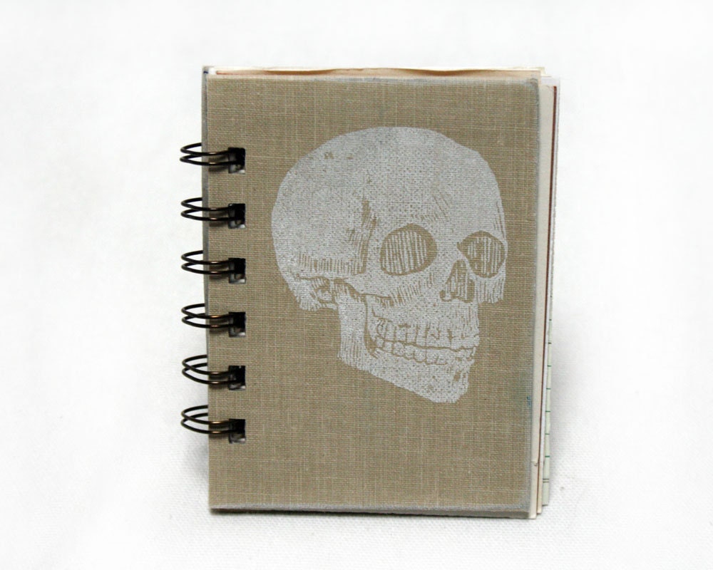 Pale Ecru Skull - Screen-Printed Mini Journal