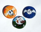 Fly Ball, Fowl Ball, and Baseball Bat set of 3 Pinback Buttons