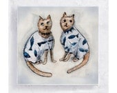 Cats in Fish Sweaters on 5x5 Canvas Print Block -  Animal Portrait - Wall Art - Home Decor