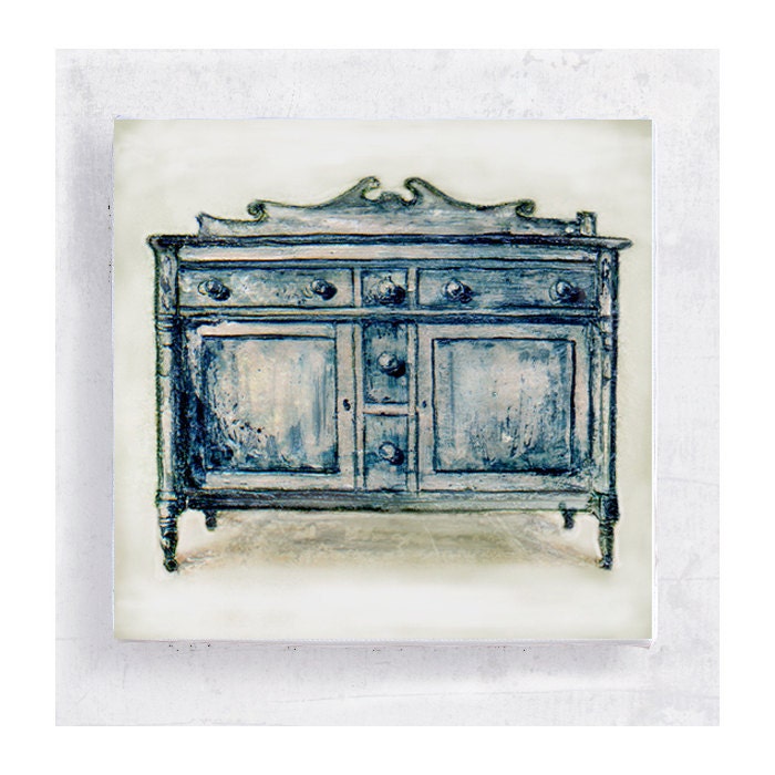 Blue Sideboard Portrait on 5x5 Canvas Print Block -  Furniture Still Life -  Home Decor - Wall Art