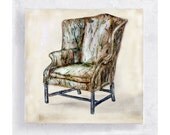 Queen Anne Wingback Chair  Portrait on 5x5 Canvas Print Block -  Furniture Still life -  Home Decor - Fresco Style Wall Art