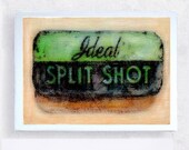 Vintage Label Art  -  Ideal Split Shot  Fishing Sinker  Painting on  5x7 Canvas Print on Wood Block - Collectible Advertising Tin