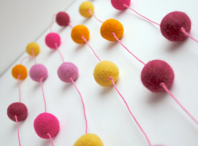 Pink, Orange and Yellow Wool Ball Garland