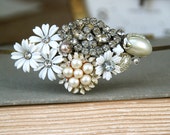 Nostalgic Bride. vintage rhinestone white flower collage headband. Tiedupmemories
