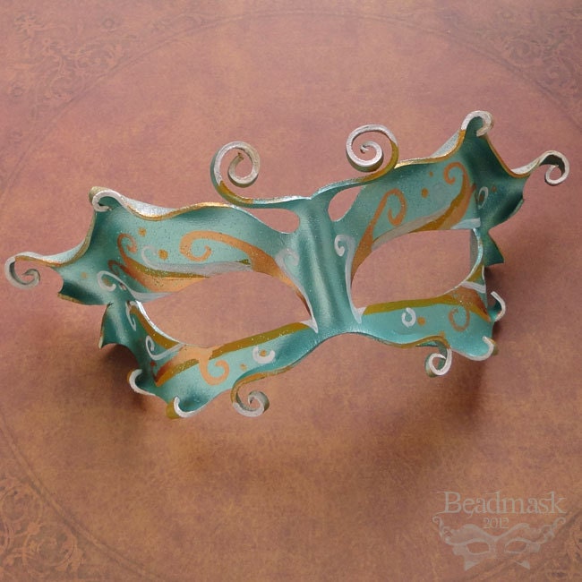Leather Fairy Mask In Pale Blue -- Halloween Masquerade Faerie Costume