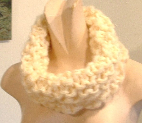 Creamy cowl neckwarmer scarf for men or women handknit in chunky stitches