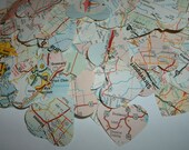 100 ROAD ATLAS HEARTS Vintage Atlas Map Punches - Lovely Travel Theme Table Confetti
