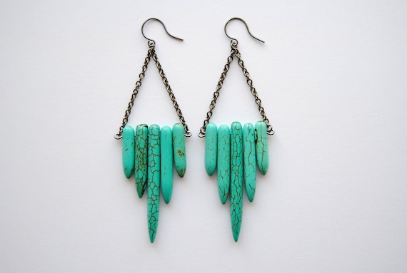 Turquoise Shield Earrings - Handmade Jewelry - Free Shipping in the US - Summer Fashion