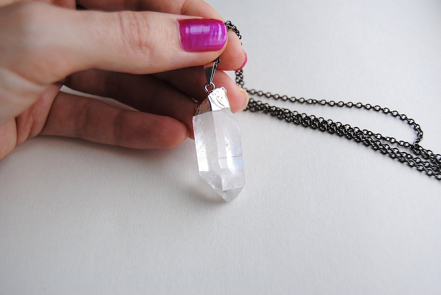 Crystal Necklace - Raw Quartz - MEDIUM - Handmade Jewelry - Free Shipping in the US - Summer Fashion