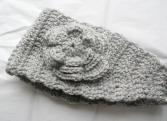 SALE TODAY. Crochet Headband Earwarmer in Silver Grey Ladies size Handmade