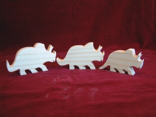 Triceratops (3 Horned Face) Dino Family of Unfinished Pine Cutouts