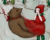 Bear Art Print Girl illustration Whimsical Storybook art Fairytale artwork - Speak no Evil