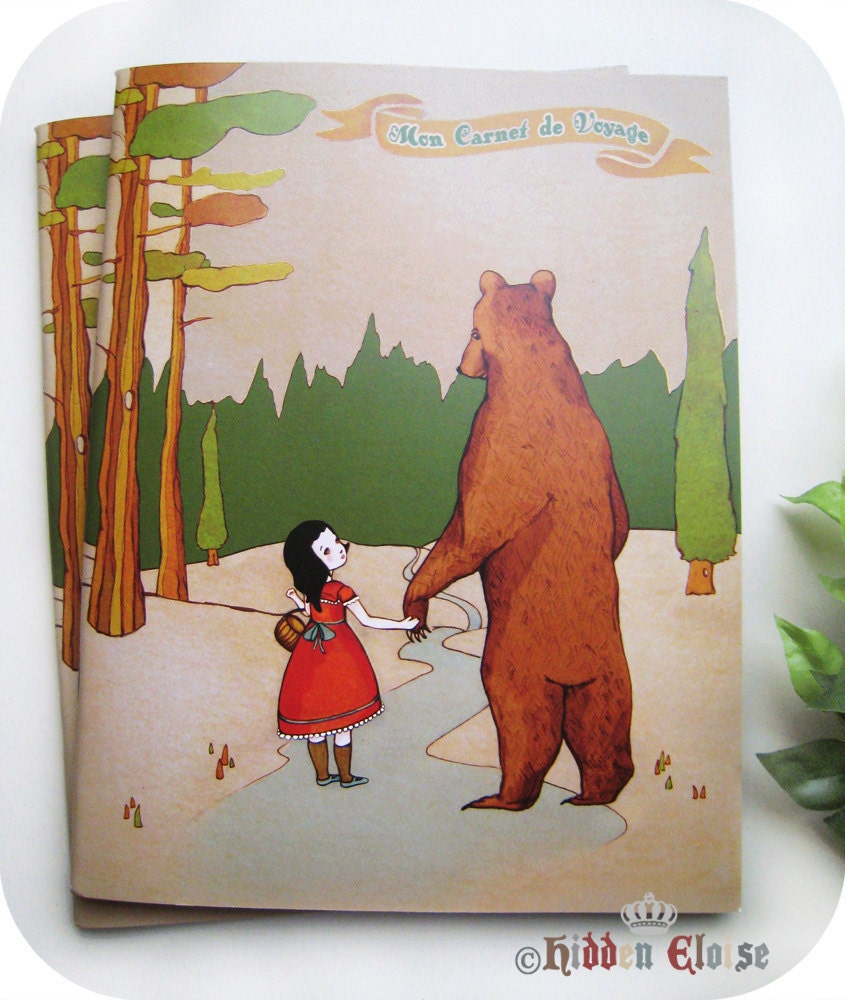 Girl and Bear Travel Diary, Bear notebook, Fairytale Diary, Cute Travelling Book, Woodland forest whimsical, Mon Carnet de Voyage
