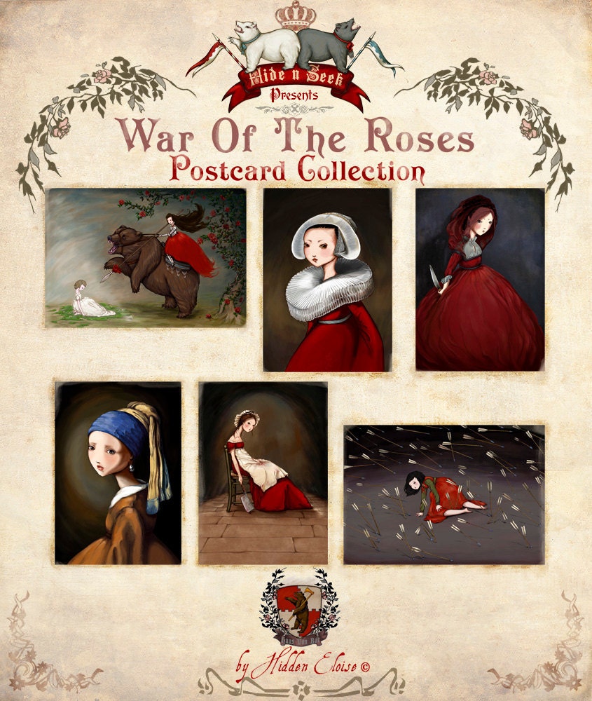 6 Postcard Pack, War of the Roses Postcard Collection, gift pack, art postcards, artist postcard