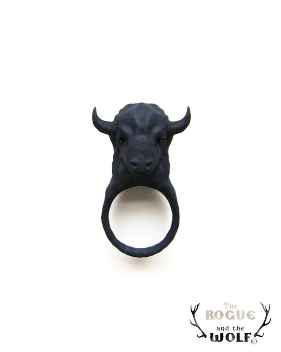 Bison Ring, Buffalo ring, Modern animal ring, cool ring, animal head ring, whimsical, animal jewellery, whimsical jewelry, animal lover gif