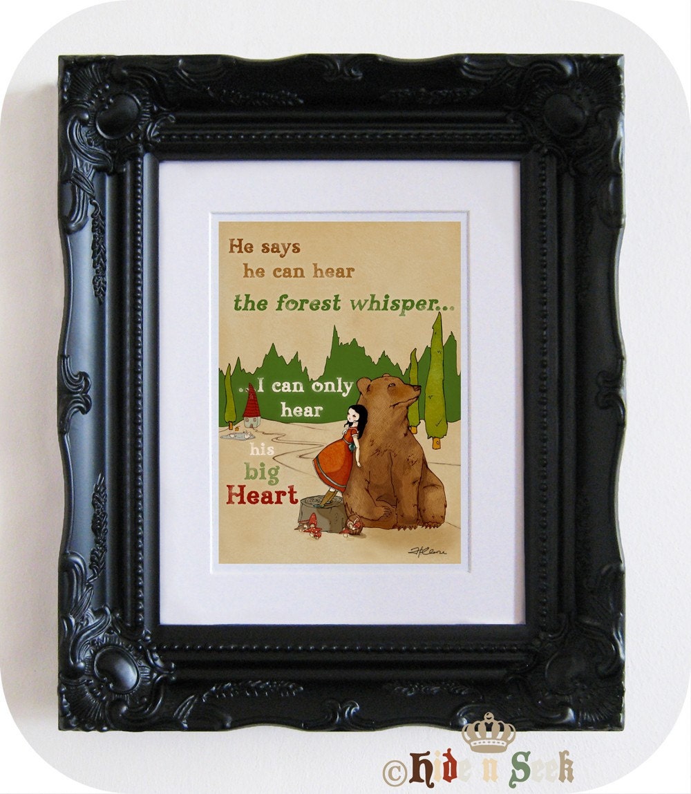 Bear Print Bear and Girl Illustration Whimsical fairytale storybook art print Wall art