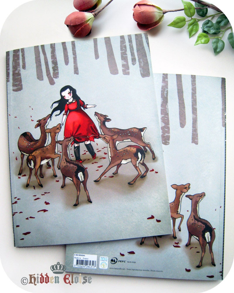 Girl and Deer Notebook, Girl Diary, Journal, Deer notebook, Fairytale Diary, Woodland forest whimsical notebook