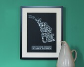 Cincinnati Neighborhood Map Over-the-Rhine Building Footprint Print in Metallic Silver on Black